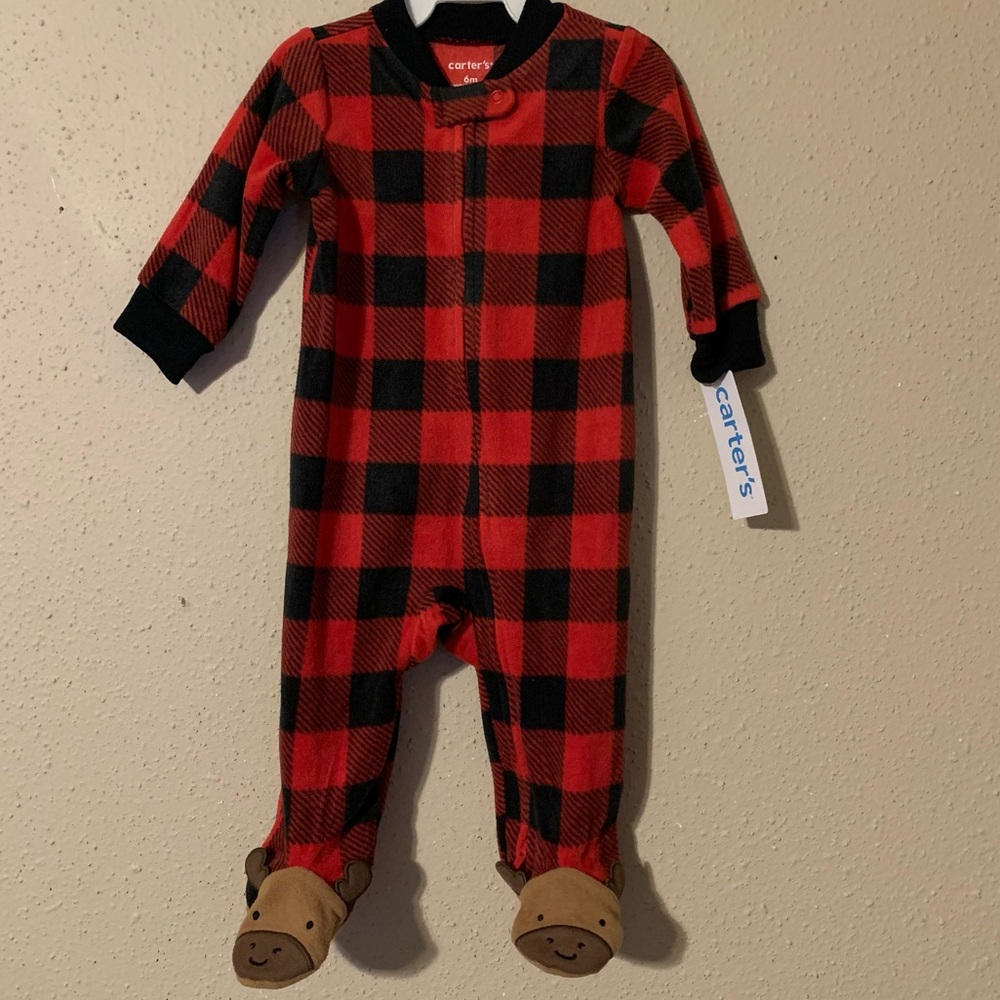 Carters Fleece Onesie - Size 6months - Red/Black - New with Tag